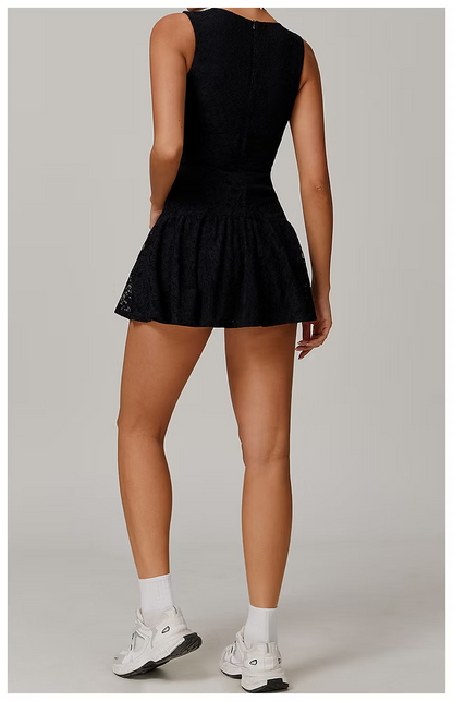 BLACK ALORA LACE TENNIS DRESS