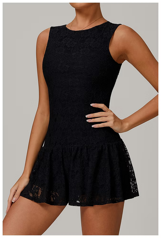 BLACK ALORA LACE TENNIS DRESS